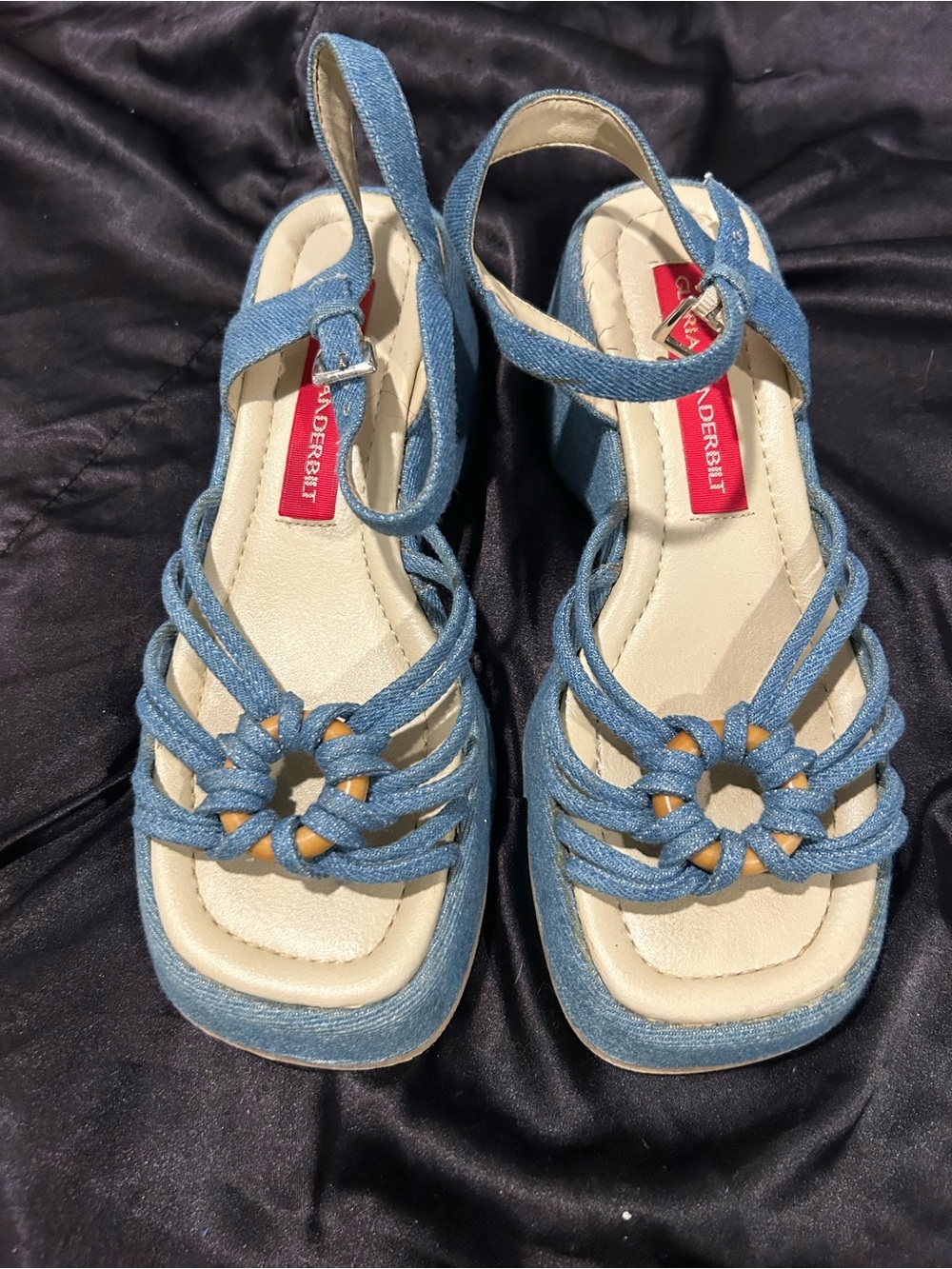 Gloria Vanderbilt Denim Blue Knotted Slingback Sandals